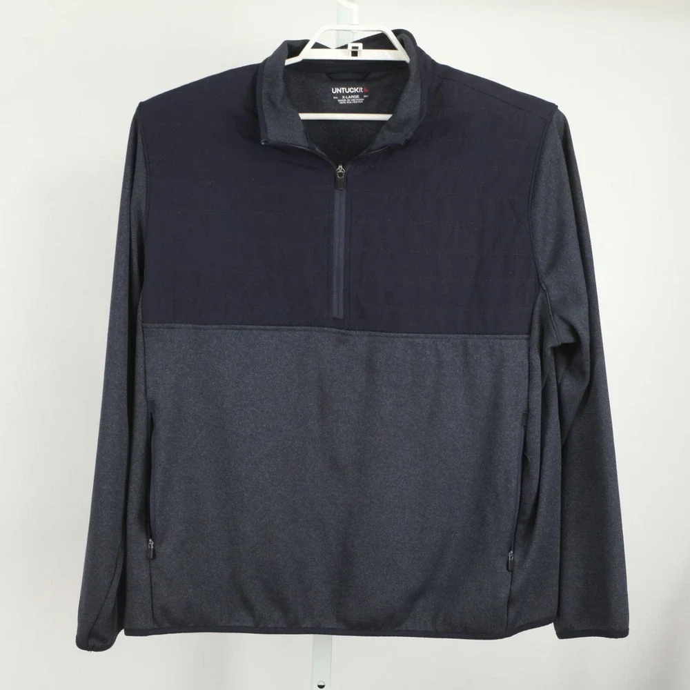 UNTUCKit Tyrus Quarter Zip Pullover Mens XL Navy Quilted Mixed Media 41306
